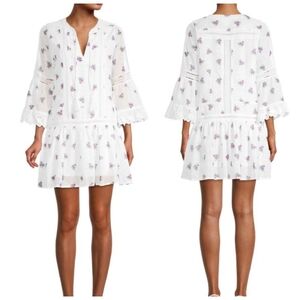 Allison New York dropped waist mini dress white purple floral bell sleeves M